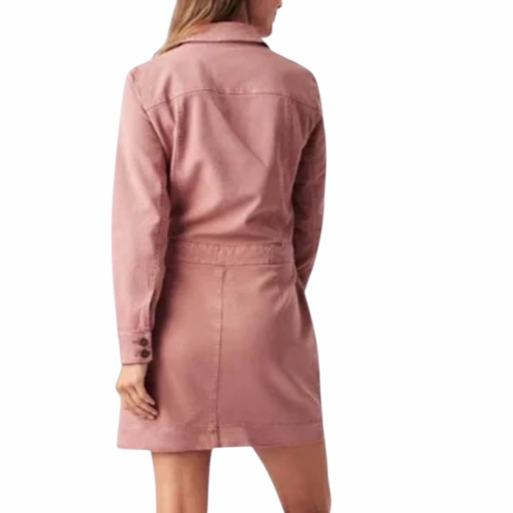Faherty Pink Denim Shirt Dress Button Front Mini Organic Cotton Size S - Picture 7 of 8